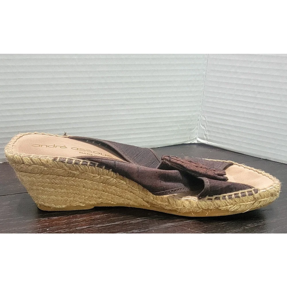 Andre Assous Brown Silk Flower Espadrille Wedge Sandals Size 10